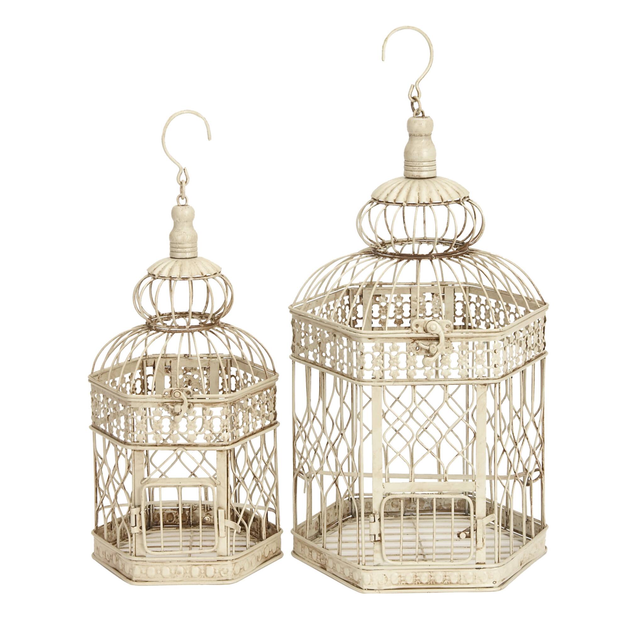 Cream Metal Vintage Birdcage Set